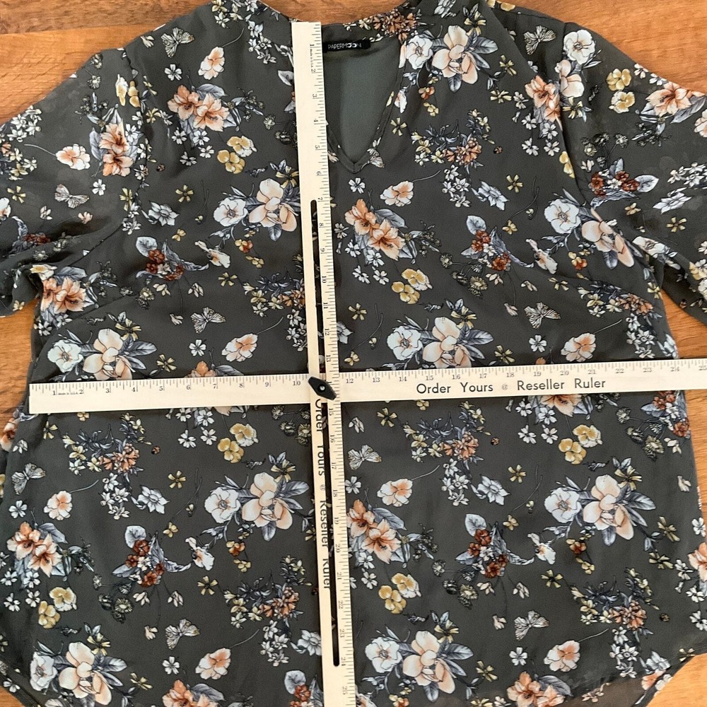 Papermoon V-Neck Floral 3/4 Sleeve Womens‎ Top Blouse Size 2X - Picture 3 of 7